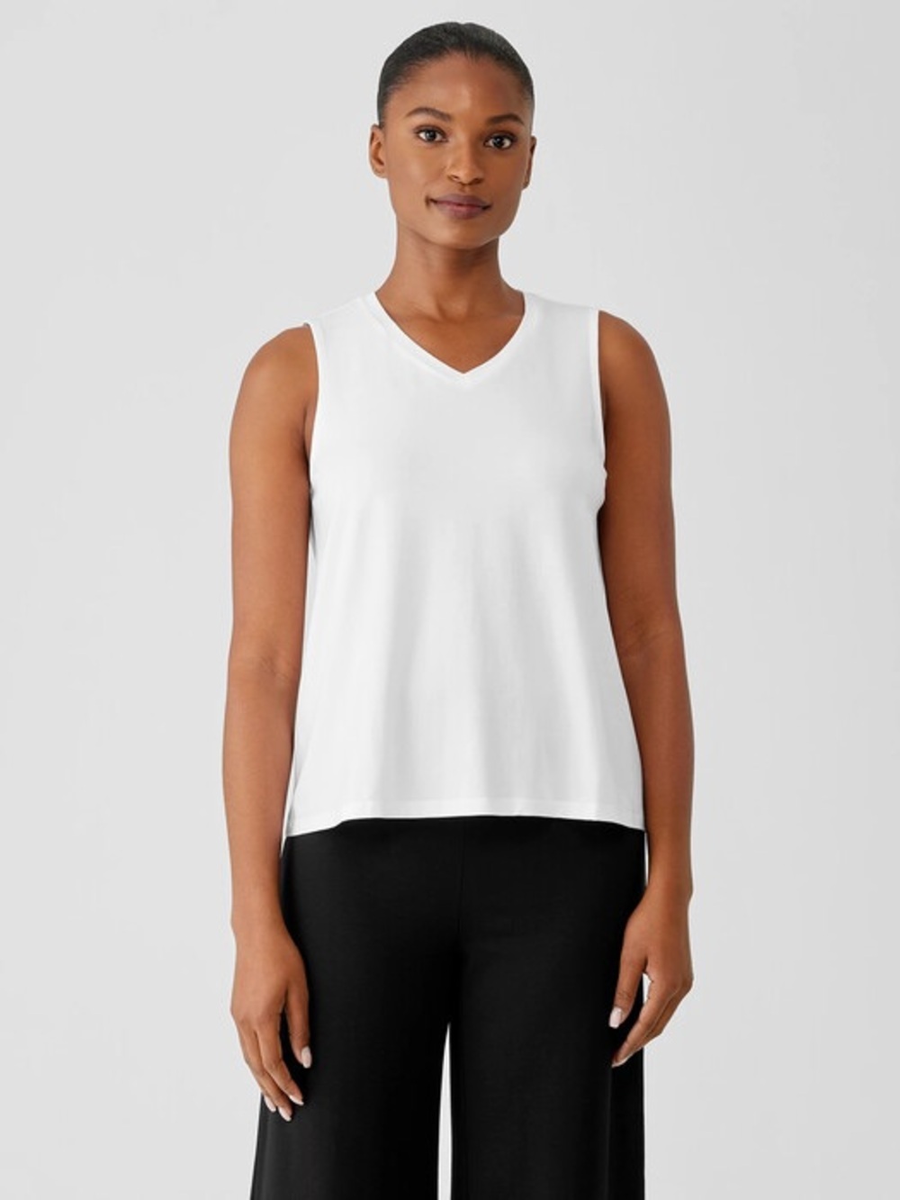 Eileen Fisher White V-Neck Sleeveless Tank